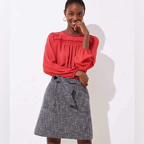 NWT LOFT Crosshatch Tie Waist Pocket Skirt - Picture 1 of 4
